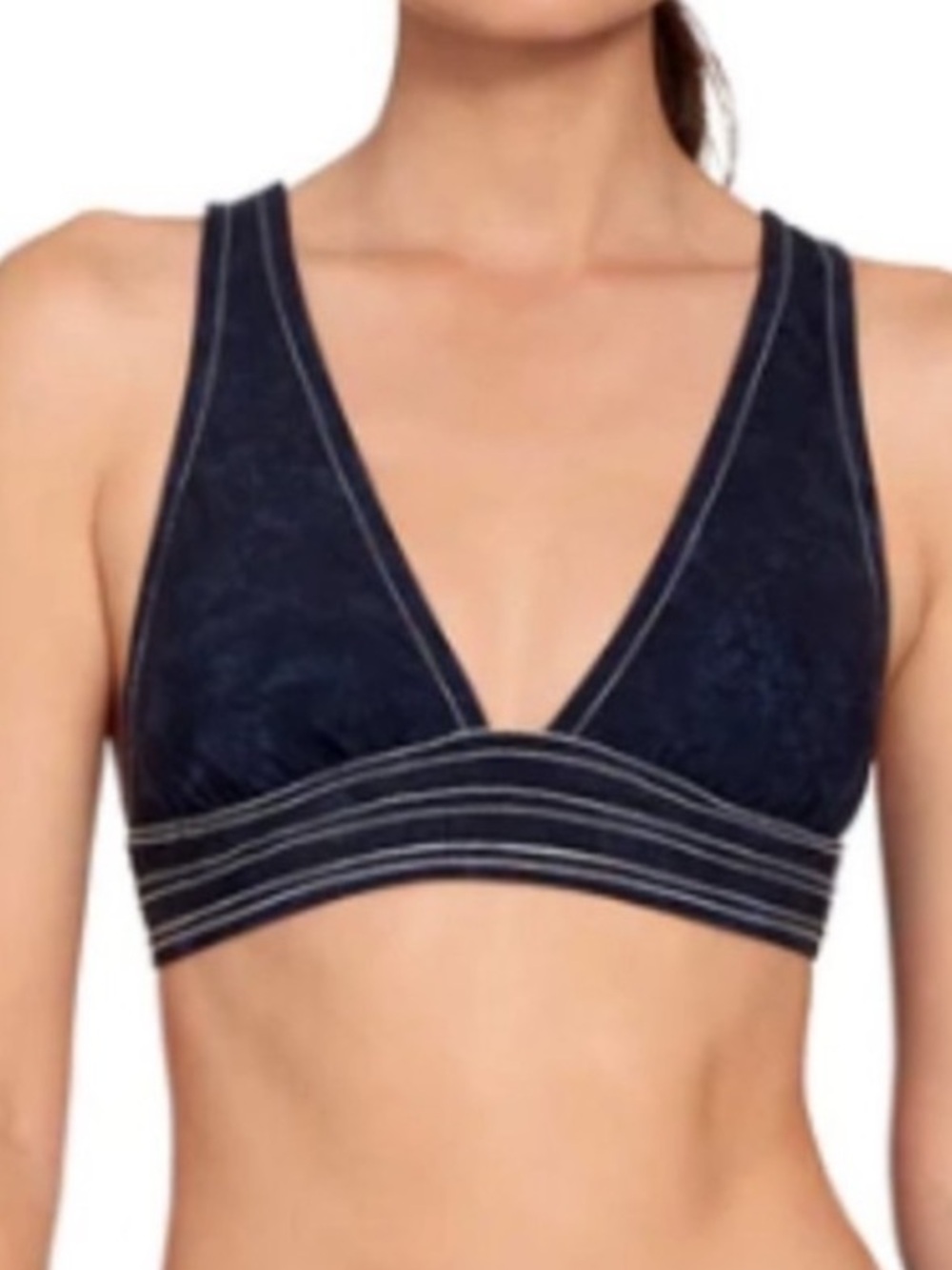 Robin Piccone Valeria Marbled Navy Blue Cross Back Halter Bikini Top Size XS NWT